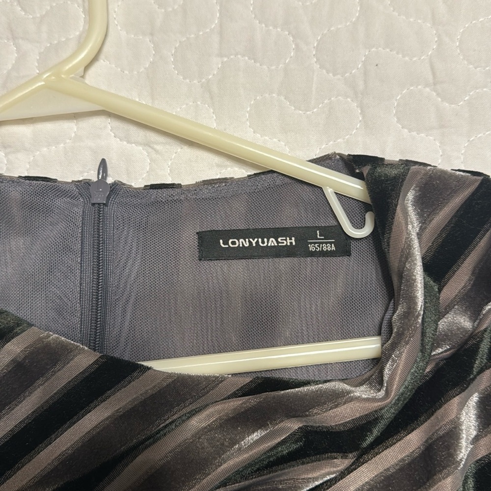 Lonyuash Wrap Pleated Print Dress 3/4 Sleeves Bodycon Sheath Dress Size L